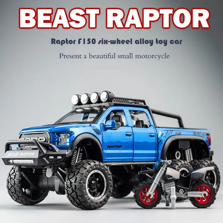 1:24 Ford Raptor F150 6x6 Diecast Model Truck | Modified Off-Road Alloy SUV | Pull Back Action | Metal Toy for Kids & Collectors