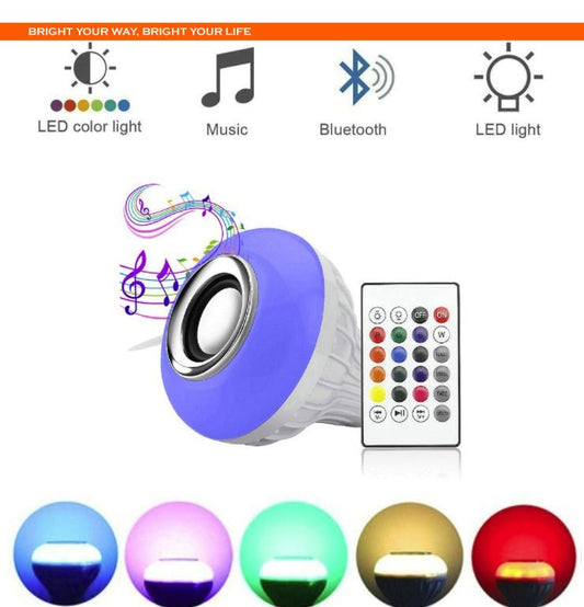 12W RGB LED Bluetooth Music Bulb with Remote | Color - Changing Light & Wireless Speaker in One (E27 Base) - Mahal Al MadinahMahal Al MadinahMahal Al Madinah12W RGB LED Bluetooth Music Bulb with Remote | Color - Changing Light & Wireless Speaker in One (E27 Base) Mahal Al Madinah12W RGB LED Bluetooth Music Bulb with Remote | Color - Changing Light & Wireless Speaker in One (E27 Base)
