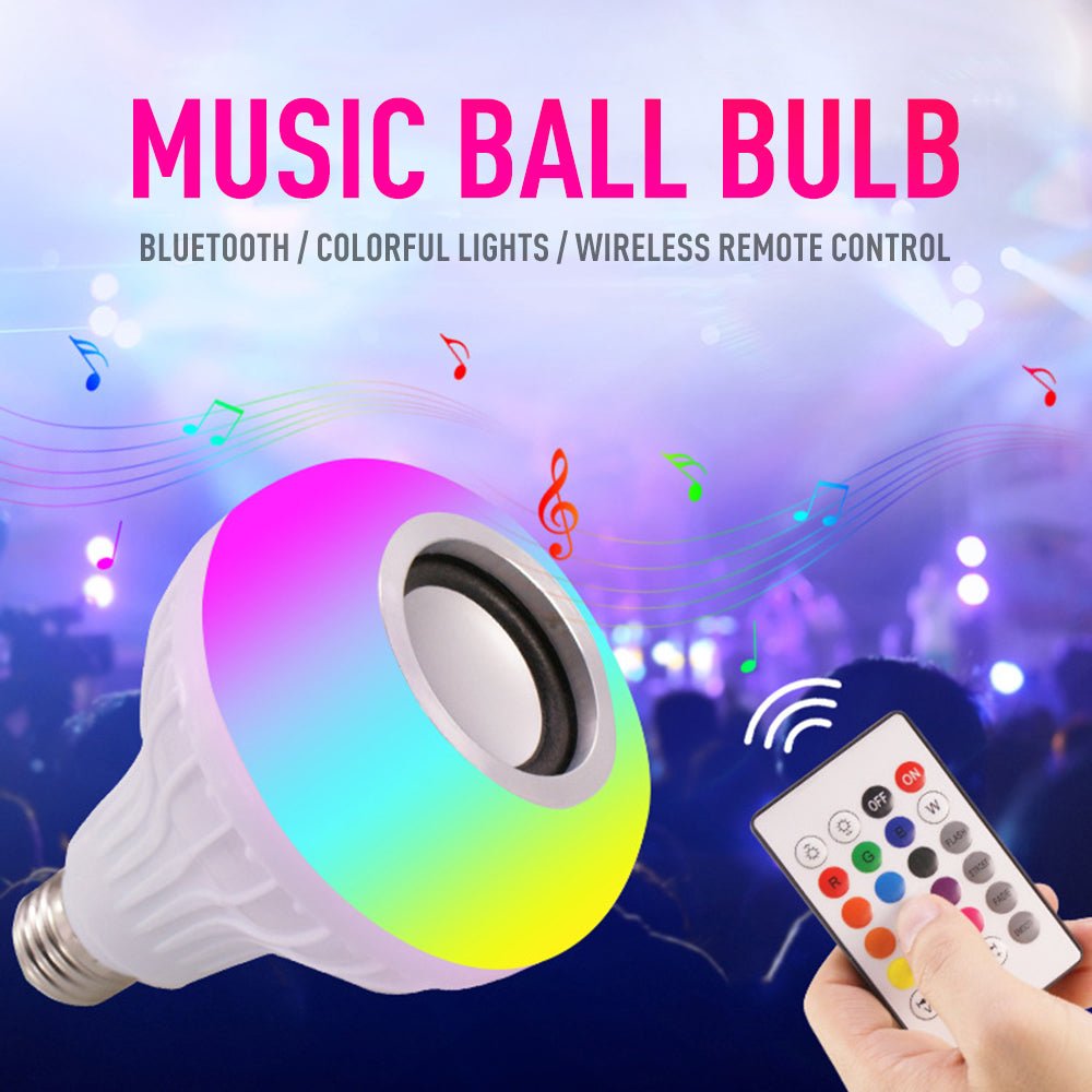 12W RGB LED Bluetooth Music Bulb with Remote | Color - Changing Light & Wireless Speaker in One (E27 Base) - Mahal Al MadinahMahal Al MadinahMahal Al Madinah12W RGB LED Bluetooth Music Bulb with Remote | Color - Changing Light & Wireless Speaker in One (E27 Base) Mahal Al Madinah12W RGB LED Bluetooth Music Bulb with Remote | Color - Changing Light & Wireless Speaker in One (E27 Base)