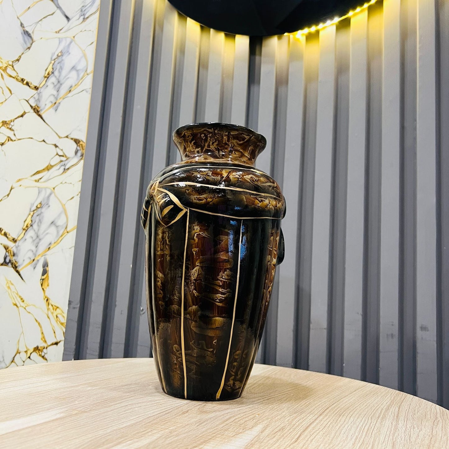 Handcrafted Decorative Ceramic Vase | 28cm Ribbed Concrete - Style Flower Vase for Living Room & Home Décor - Mahal Al MadinahMahal Al MadinahMahal Al MadinahHandcrafted Decorative Ceramic Vase | 28cm Ribbed Concrete - Style Flower Vase for Living Room & Home Décor.Handcrafted Decorative Ceramic Vase | 28cm Ribbed Concrete - Style Flower Vase for Living Room & Home Décor