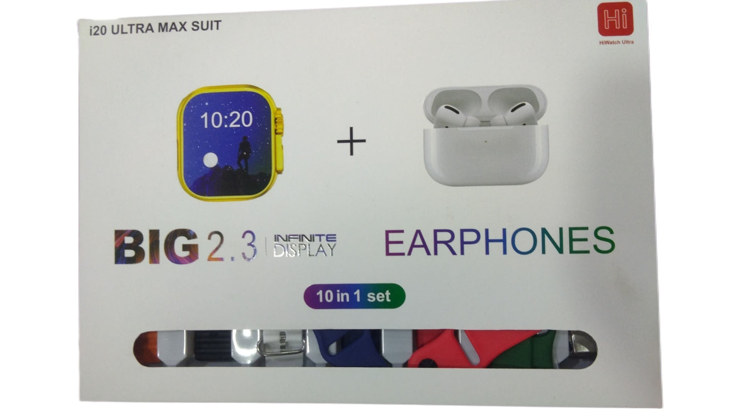 i20 Ultra Max Smartwatch Combo | 10 - in - 1 Gift Box with 2.3” Display, Strap + AirPods + Case – Smart Watch for Men, Women, Boys & Girls - Mahal Al MadinahMahal Al MadinahMahal Al Madinahi20 Ultra Max Smartwatch Combo | 10 - in - 1 Gift Box with 2.3” Display, Strap + AirPods + Case – Smart Watch for Men, Women, Boys & Girls.i20 Ultra Max Smartwatch Combo | 10 - in - 1 Gift Box with 2.3” Display, Strap + AirPods + Case – Smart Watch for Men, Women, Boys & Girls