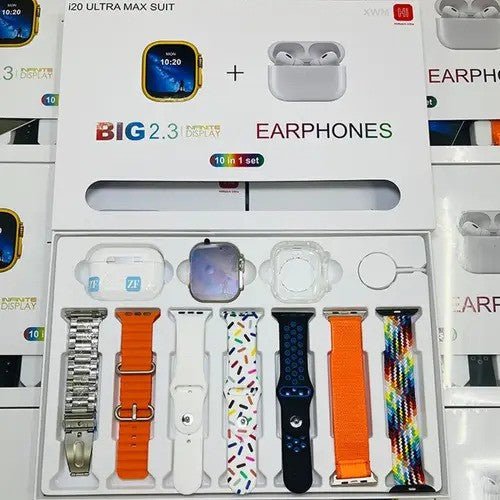 i20 Ultra Max Smartwatch Combo | 10 - in - 1 Gift Box with 2.3” Display, Strap + AirPods + Case – Smart Watch for Men, Women, Boys & Girls - Mahal Al MadinahMahal Al MadinahMahal Al Madinahi20 Ultra Max Smartwatch Combo | 10 - in - 1 Gift Box with 2.3” Display, Strap + AirPods + Case – Smart Watch for Men, Women, Boys & Girls.i20 Ultra Max Smartwatch Combo | 10 - in - 1 Gift Box with 2.3” Display, Strap + AirPods + Case – Smart Watch for Men, Women, Boys & Girls