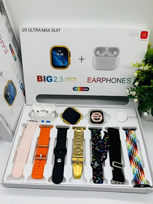 i20 Ultra Max Smartwatch Combo | 10 - in - 1 Gift Box with 2.3” Display, Strap + AirPods + Case – Smart Watch for Men, Women, Boys & Girls - Mahal Al MadinahMahal Al MadinahMahal Al Madinahi20 Ultra Max Smartwatch Combo | 10 - in - 1 Gift Box with 2.3” Display, Strap + AirPods + Case – Smart Watch for Men, Women, Boys & Girls.i20 Ultra Max Smartwatch Combo | 10 - in - 1 Gift Box with 2.3” Display, Strap + AirPods + Case – Smart Watch for Men, Women, Boys & Girls