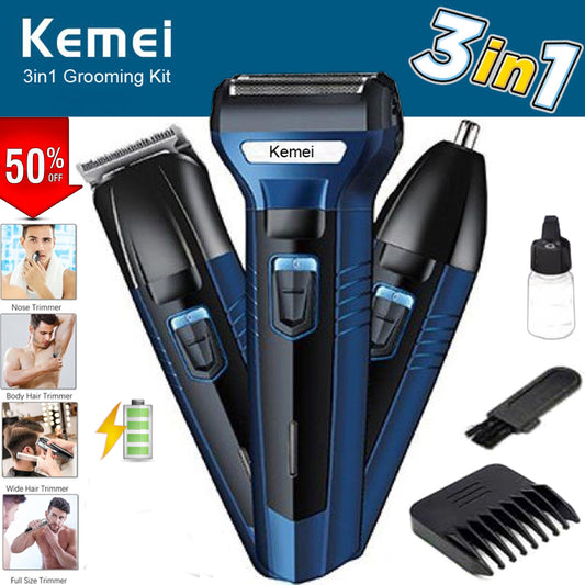 KEMEI Original 3 - in - 1 Rechargeable Shaving Machine – Beard & Hair Clipper + Nose Hair Trimmer | Professional Grooming Kit for Men | Stainless Steel Precision Blades | Multi - Purpose Trimmer Set - Mahal Al MadinahHair & Beard TrimmerMahal Al MadinahMahal Al MadinahKEMEI Original 3 - in - 1 Rechargeable Shaving Machine – Beard & Hair Clipper + Nose Hair Trimmer | Professional Grooming Kit for Men | Stainless Steel Precision Blades | Multi - Purpose Trimmer Set.KEMEI Original 3 - in - 1 Rechar