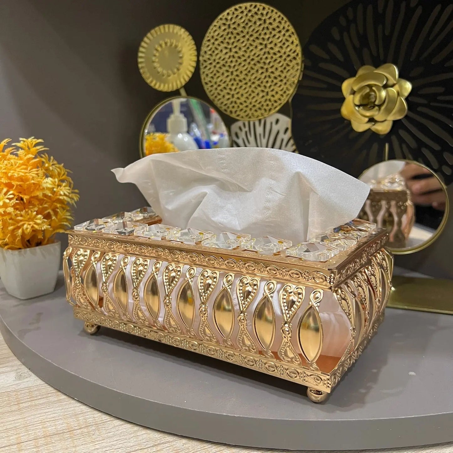 Luxury Gold Crystal Tissue Box Cover – Decorative Rectangle Facial Tissue Holder + Free Tissue Packet - Mahal Al MadinahTissue Box HolderMahal Al MadinahMahal Al MadinahLuxury Gold Crystal Tissue Box Cover – Decorative Rectangle Facial Tissue Holder + Free Tissue Packet Mahal Al MadinahLuxury Gold Crystal Tissue Box Cover – Decorative Rectangle Facial Tissue Holder + Free Tissue Packet