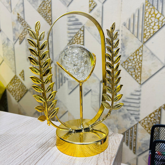 Luxury Gold Metal & Glass Decorative Showpiece | Leaf & Crystal Sphere Table Ornament for Home, Office & Gifting - Mahal Al MadinahMahal Al MadinahMahal Al MadinahLuxury Gold Metal & Glass Decorative Showpiece | Leaf & Crystal Sphere Table Ornament for Home, Office & Gifting Mahal Al MadinahLuxury Gold Metal & Glass Decorative Showpiece | Leaf & Crystal Sphere Table Ornament for Home, Office & Gifting