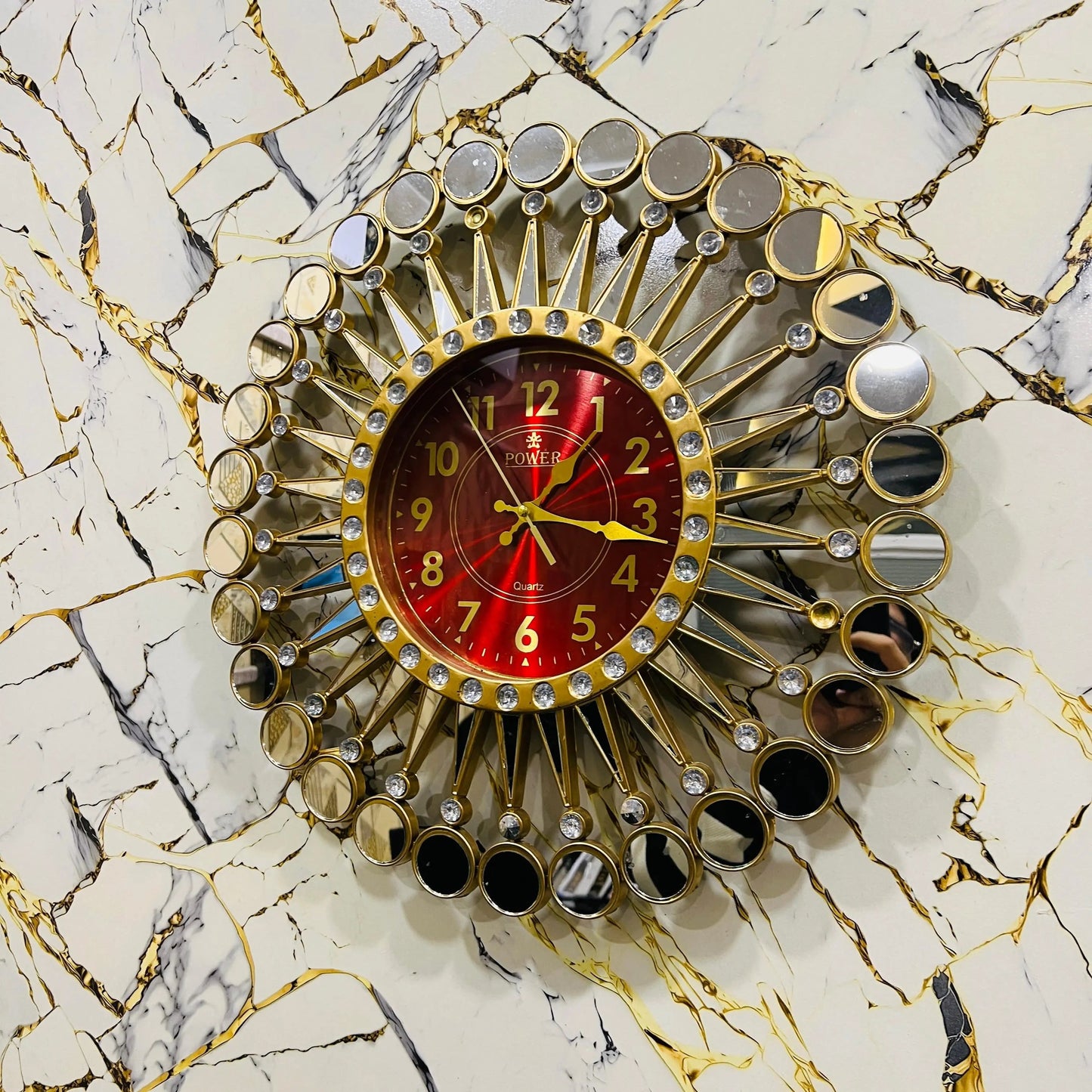 Luxury Sunburst Wall Clock – Gold & Red | Decorative Mirror Design - Mahal Al MadinahWall ClockMahal Al MadinahMahal Al MadinahLuxury Sunburst Wall Clock – Gold & Red | Decorative Mirror Design Mahal Al MadinahLuxury Sunburst Wall Clock – Gold & Red | Decorative Mirror Design