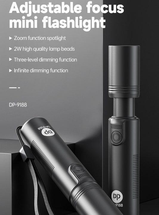 Rechargeable Mini LED Flashlight DP-9188 – USB Type-C, Stepless Dimming, Zoomable Torch, Portable Doctor Light