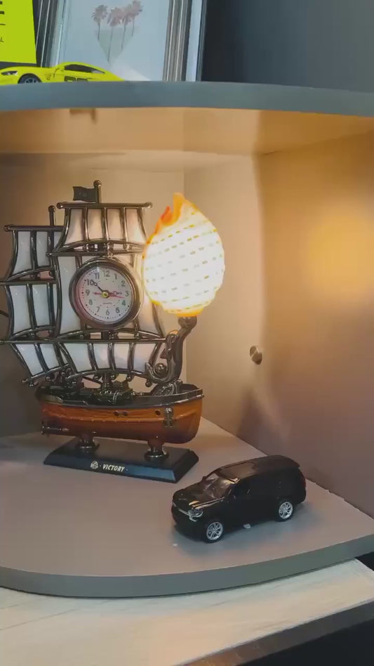 Victory Ship Desk Clock with LED Lamp – Nautical Decorative Timepiece & Vintage Maritime-Themed Table Décor