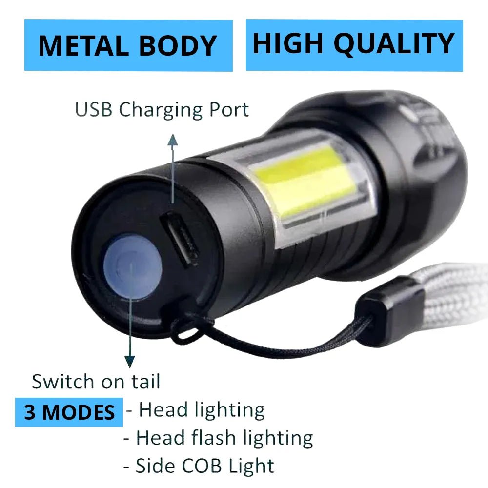 Zoomable Mini COB LED Flashlight | Rechargeable High - Brightness Pocket Torch for Camping, Work & Emergency Use - Mahal Al MadinahMahal Al MadinahMahal Al MadinahZoomable Mini COB LED Flashlight | Rechargeable High - Brightness Pocket Torch for Camping, Work & Emergency Use Mahal Al MadinahZoomable Mini COB LED Flashlight | Rechargeable High - Brightness Pocket Torch for Camping, Work & Emergency Use